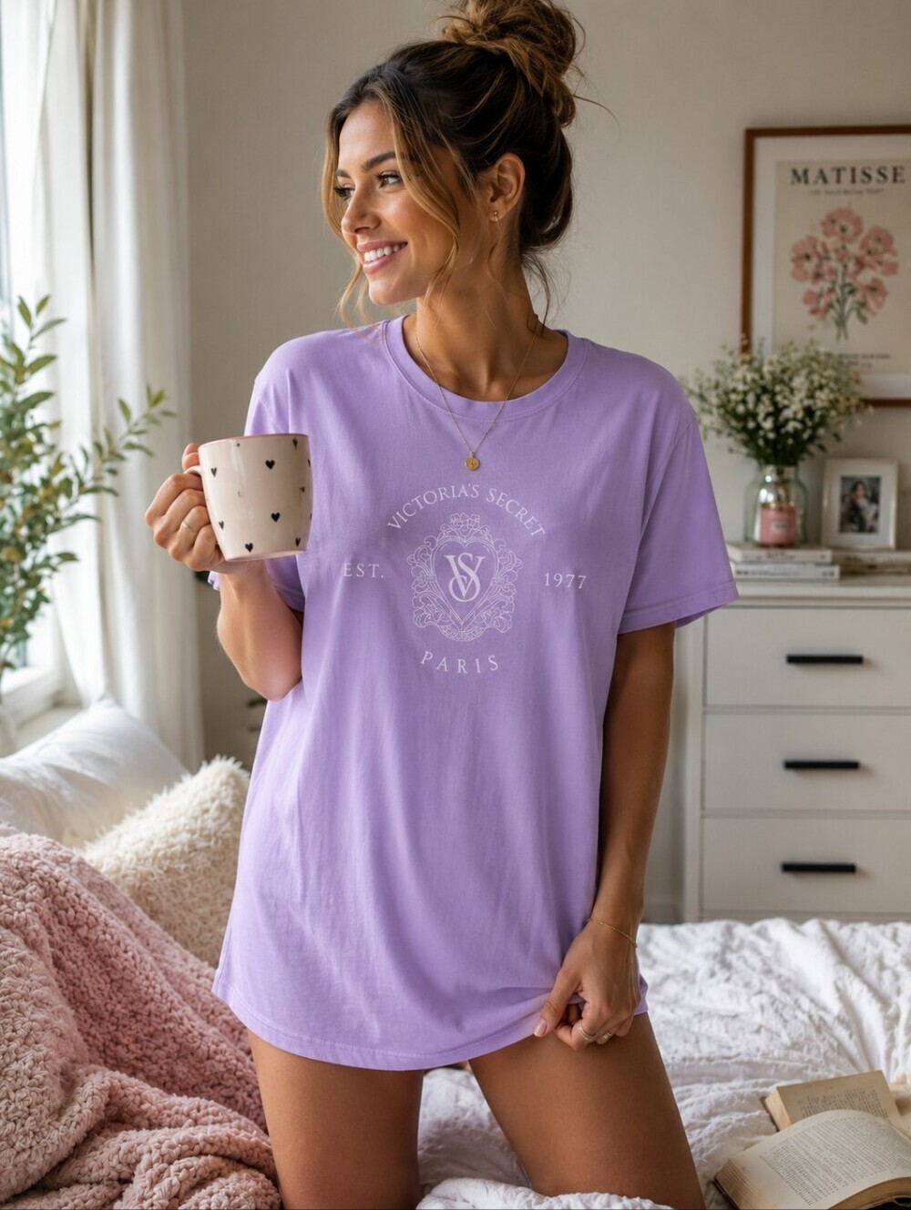 Victoria's Secret Paris Graphic Sleep Tee XS/S Light Pink 100% Cotton Lounge Shi